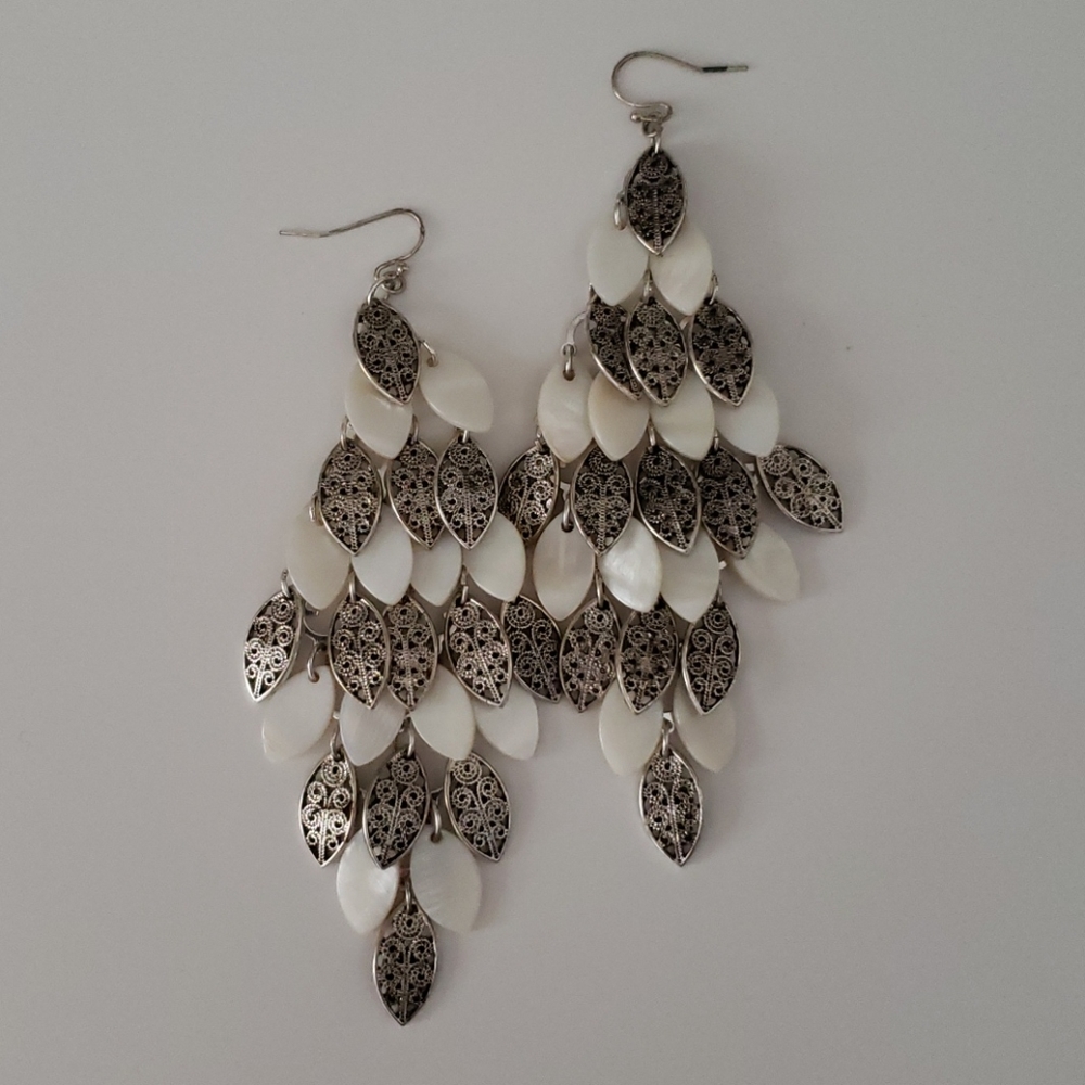 Large Metal & Shell Chandelier Earrings